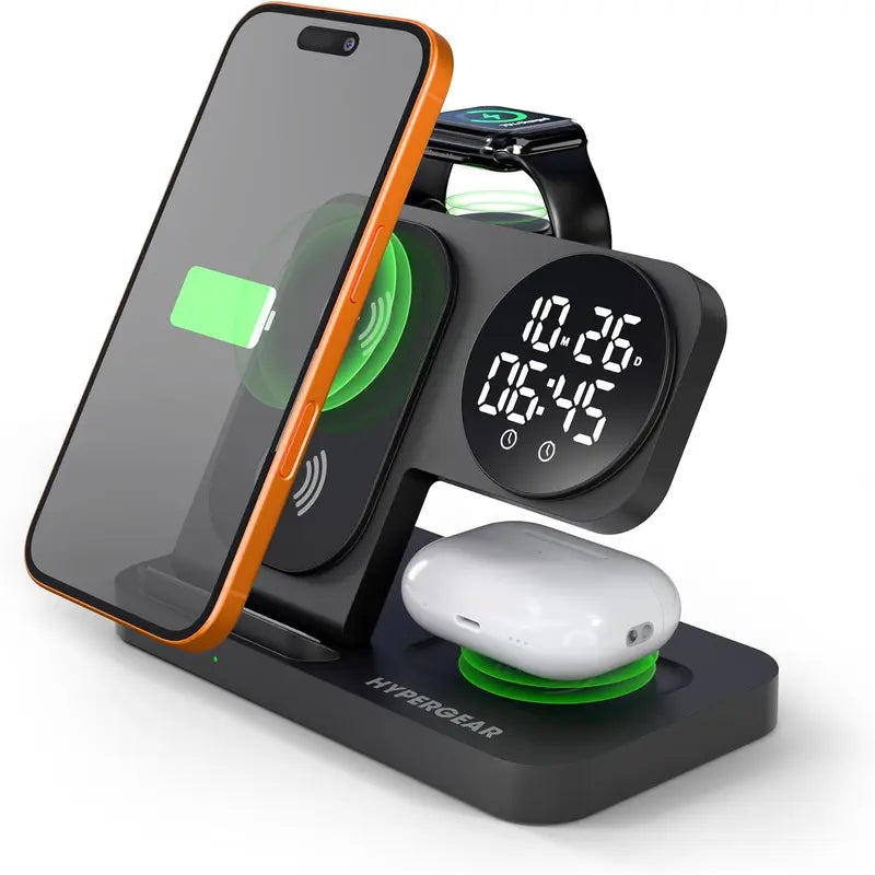 15W Wireless Fast Charging Stand Magsafe Phone Charger Dock Folds Flat into a Charging Pad for Airpods & Earbuds Universal for Iphone, Samsung + More