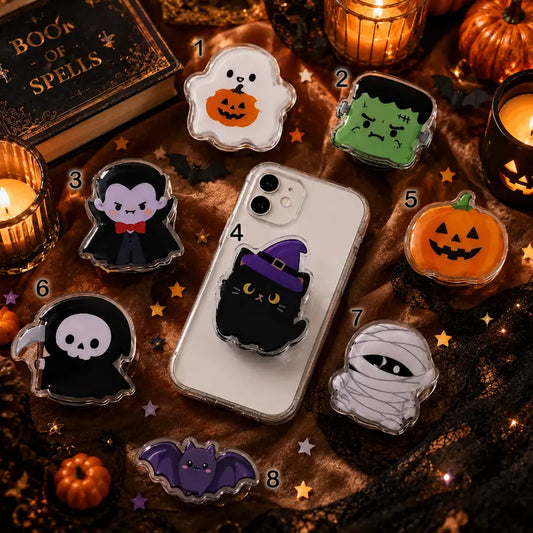 Halloween Character Phone Grip Cute Shaped Holder Spooky Ghost Dracula Pumpkin Witch Cat Mummy Stand Most Phones Gift Her