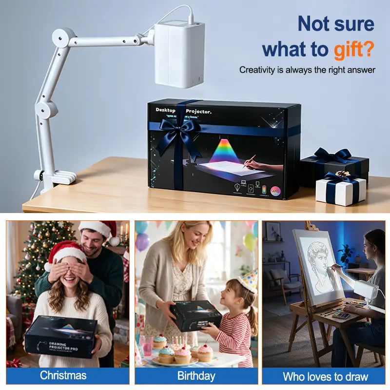 PRO Art Tracing Projector, 3-Segment Foldable Arm Wireless Type-C Tabletop DIY Art Tool, 1280X720 HD, 5Ghz Dual-Band Wifi, Compatible with Ios/Android/Tablet, for Sketching & Craft Room Painting, Cool Christmas Gift