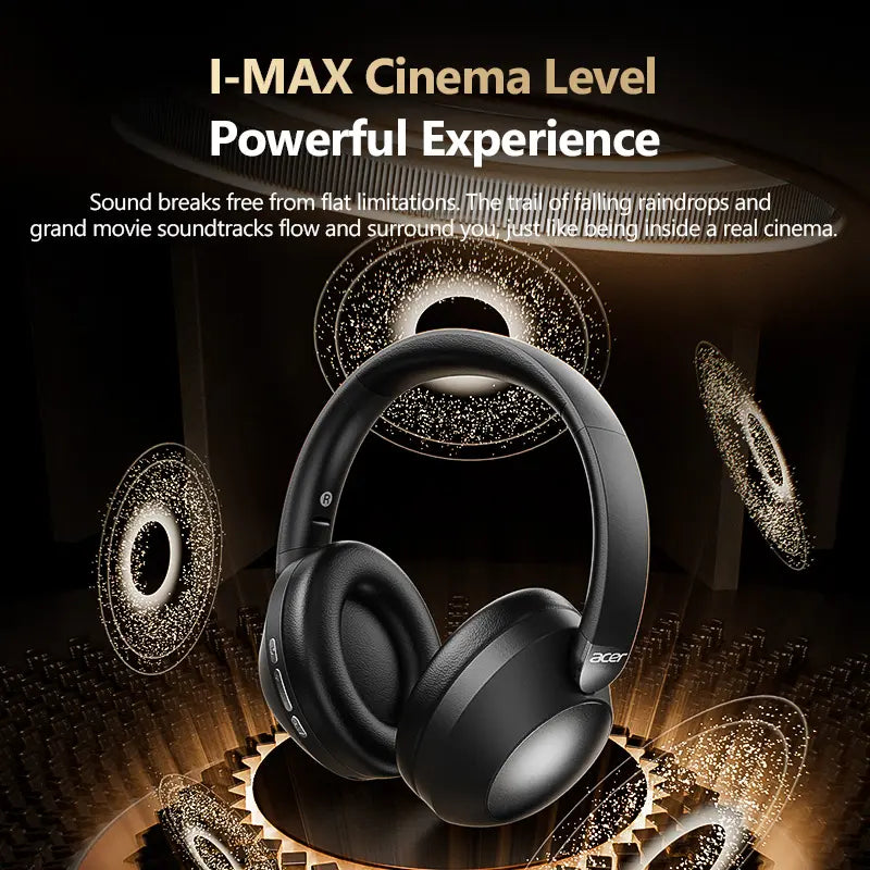 Acer OHR667 Over-Ear Wireless ANC Hybrid Headphones - Audibility Reduction Noise Cancelling Wireless Headset, 48-Hour Playtime, Hi-Fi Stereo Sound, Foldable, Soft Ear Cushions, Built-In Mic, Rechargeable, Ios & Android Compatible, Noise Cancelling Headpho