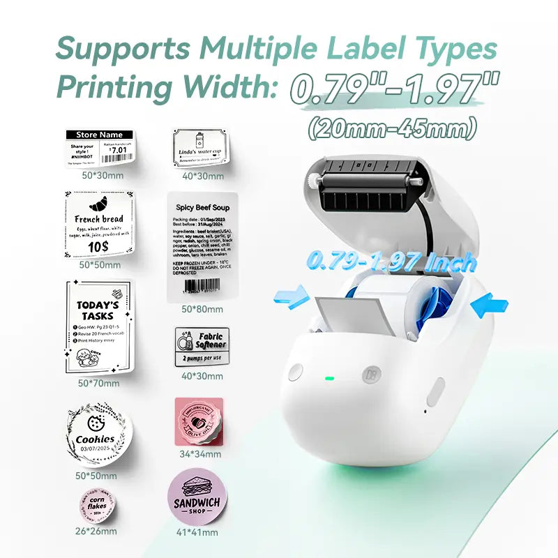 NIIMBOT B2 Portable Wireless Inkless Thermal Label Printer - Inkless Sticker Printer, Bluetooth 2-In-1, 203 Dpi Head, 348G, Included Tape, Multiple Templates, round Design for Warehouse & Kitchen (Android Compatible)