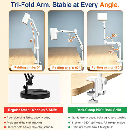 PRO Art Tracing Projector, 3-Segment Foldable Arm Wireless Type-C Tabletop DIY Art Tool, 1280X720 HD, 5Ghz Dual-Band Wifi, Compatible with Ios/Android/Tablet, for Sketching & Craft Room Painting, Cool Christmas Gift