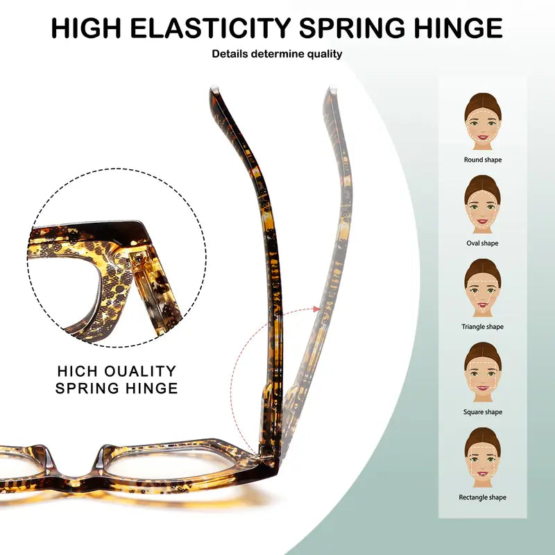4-Color Set of Blue Light-Blocking Reading Glasses with Spring Hinges for Effective Eye Protection; Designed for Women; Suitable for All Face Shapes; Stylish Reading Glasses