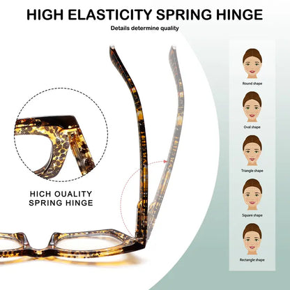 4-Color Set of Blue Light-Blocking Reading Glasses with Spring Hinges for Effective Eye Protection; Designed for Women; Suitable for All Face Shapes; Stylish Reading Glasses