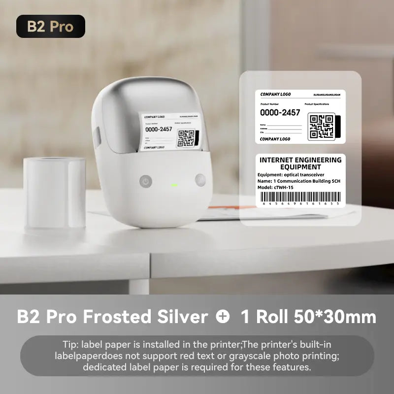 NIIMBOT B2 Portable Wireless Inkless Thermal Label Printer - Inkless Sticker Printer, Bluetooth 2-In-1, 203 Dpi Head, 348G, Included Tape, Multiple Templates, round Design for Warehouse & Kitchen (Android Compatible)