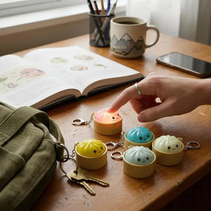 4 Pack Dumpling Keyboard Fidget Toy Keychain, Crisp Clicky Sound, Satisfying Mechanical Keyboard Style Press, Stress Relief Anxiety Fidget for Adults, Portable Desk Clicker for Work, Study,Cute Glowing Fidget Clicker Keychain,Funny Faces Dumpling Clicker