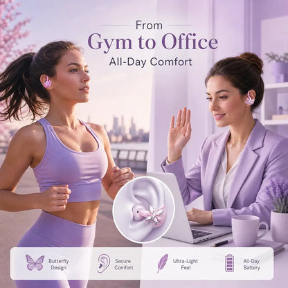 Birthday & Christmas Gift for Women | 2-Pair Mini Stem Bluetooth Earbuds with Detachable Butterfly Ornament, Waterproof Invisible Sport & Sleeping Wireless Earphones with Mic for Phone Laptop