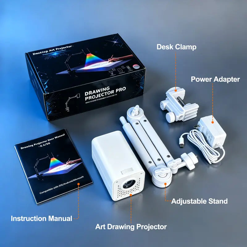 PRO Art Tracing Projector, 3-Segment Foldable Arm Wireless Type-C Tabletop DIY Art Tool, 1280X720 HD, 5Ghz Dual-Band Wifi, Compatible with Ios/Android/Tablet, for Sketching & Craft Room Painting, Cool Christmas Gift