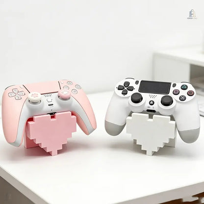 1Pc Retro Heart-Shaped Polyethylene Gaming Controller Display Stand, Pink & White Pixel Art Holder with Anti-Slip Base for PS5/PS4, Desktop Decor PS5 Accessories (Stand Only), Gaming Accessories