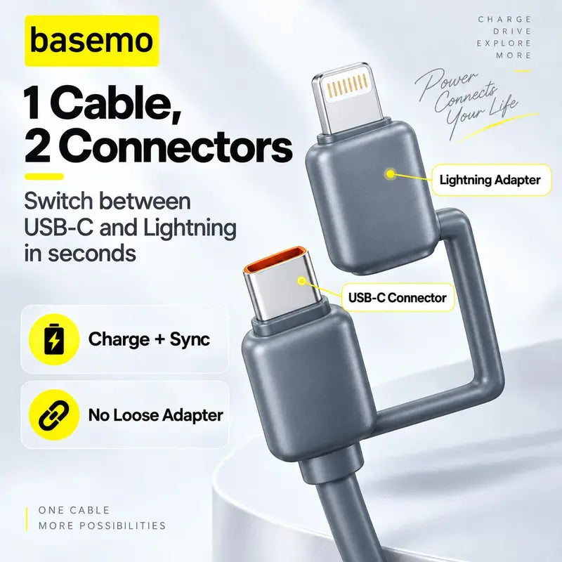 Bixora 2 in 1 USB C & Lightning Fast Charging Cable,65W USB-C 27W Lightning Charger Cord,Support Carplay & Carlife,1.5M Multi Charger Cable for Iphone Android Laptop Car Smartphone Cellphone