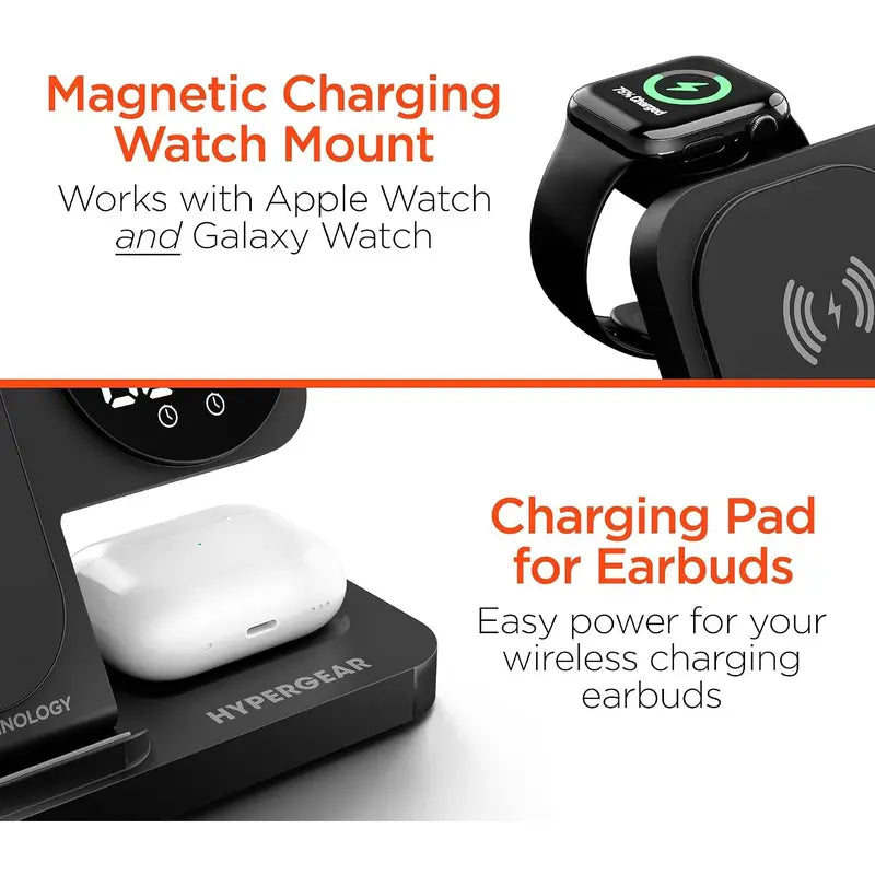 15W Wireless Fast Charging Stand Magsafe Phone Charger Dock Folds Flat into a Charging Pad for Airpods & Earbuds Universal for Iphone, Samsung + More