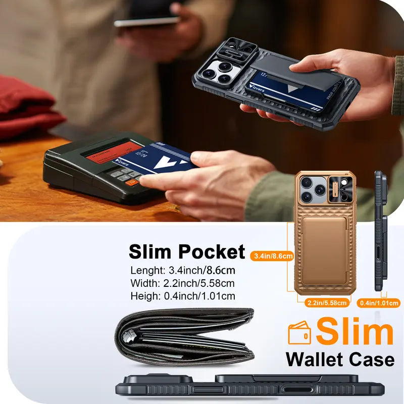 BSNRM Women'S Smartphone Casing - Durable Cellphone Shell (TPU+PC), Shockproof Rugged Silicone Cover for Iphone 18 Pro Max/17 Pro/16 Pro Max, RFID Blocking 3-4 Card Holder, Camera Control Button, Slide Camera Cover, After-Sales Support