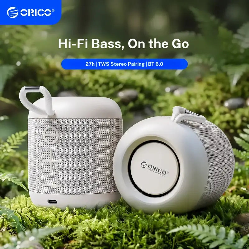 ORICO Wireless BT Speaker (Bluetooth 6.0 Connectivity) - 27H Playtime, TWS Pairing, 360° Immersive Hifi Stereo Sound, IPX5 Splash Resistant, USB-C, Handheld Built-In Compact Music Device, for Camping, Home - BG01