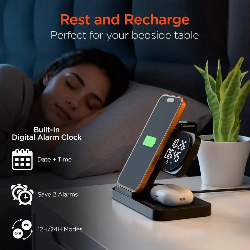 15W Wireless Fast Charging Stand Magsafe Phone Charger Dock Folds Flat into a Charging Pad for Airpods & Earbuds Universal for Iphone, Samsung + More