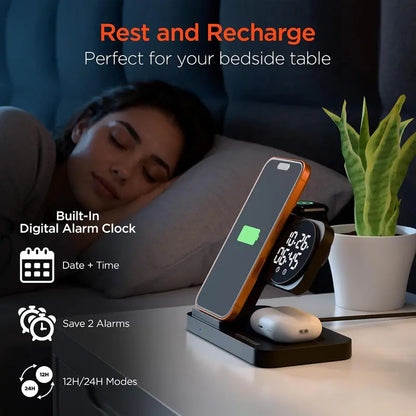 15W Wireless Fast Charging Stand Magsafe Phone Charger Dock Folds Flat into a Charging Pad for Airpods & Earbuds Universal for Iphone, Samsung + More