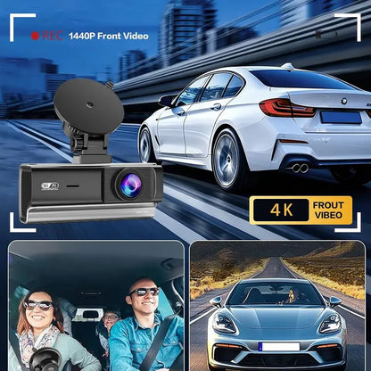 3 Channel Car Dash Cam - Front, Rear & inside Recording, 2.5K Cabin Recorder with Super Night Vision, Wifi App Control, Loop Recording, G-Sensor, 24H Parking Mode for Commuters