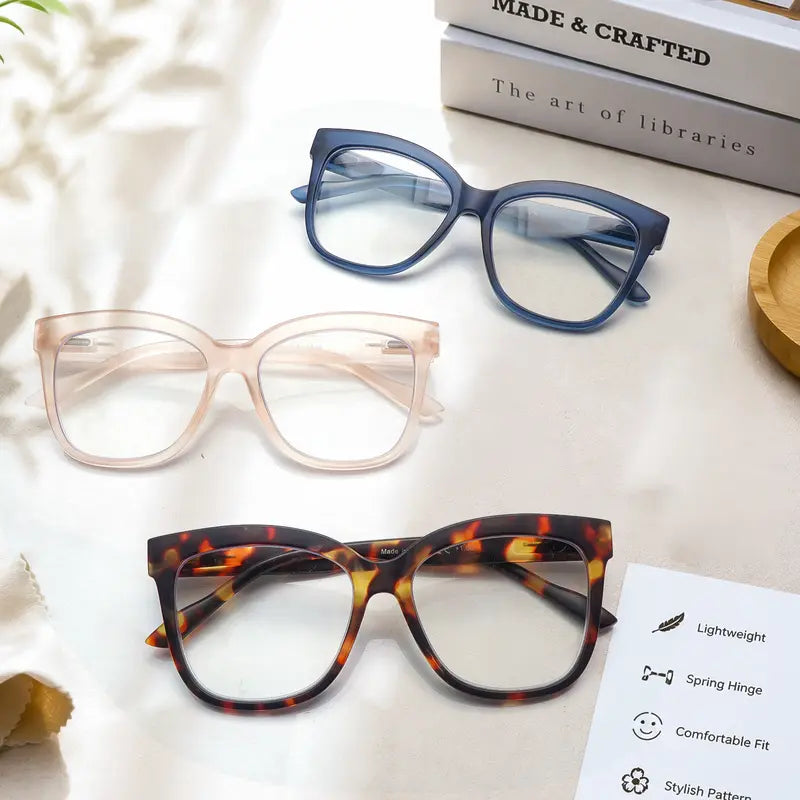 6-Piece Family Pack of Blue Light-Blocking Reading Glasses, Suitable for Men and Women, Featuring Solid-Color and Stylish Patterned Frames, Spring Hinges, and Durable Lenses—Perfect for Everyday Wear