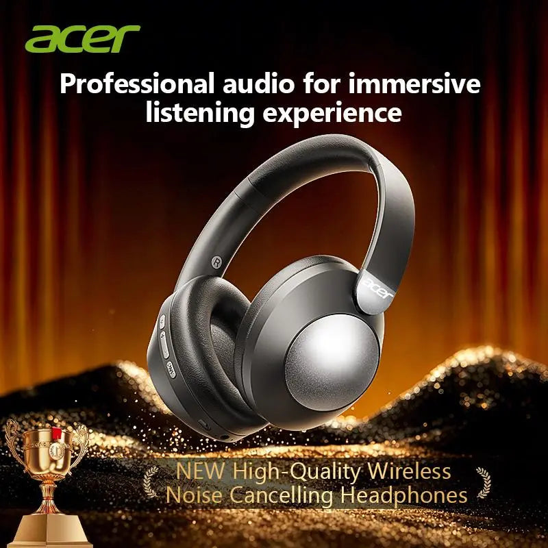 Acer OHR667 Over-Ear Wireless ANC Hybrid Headphones - Audibility Reduction Noise Cancelling Wireless Headset, 48-Hour Playtime, Hi-Fi Stereo Sound, Foldable, Soft Ear Cushions, Built-In Mic, Rechargeable, Ios & Android Compatible, Noise Cancelling Headpho