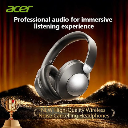 Acer OHR667 Over-Ear Wireless ANC Hybrid Headphones - Audibility Reduction Noise Cancelling Wireless Headset, 48-Hour Playtime, Hi-Fi Stereo Sound, Foldable, Soft Ear Cushions, Built-In Mic, Rechargeable, Ios & Android Compatible, Noise Cancelling Headpho