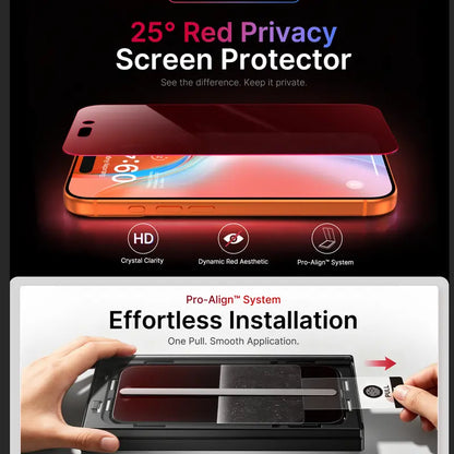 [2-Pack] Pandashield 18 Pro Max Red Luxury Privacy Screen Protector, for Iphone 13\14\15\16\17\18 Pro Max plus - Easy Installation, Shiny Red Privacy Coating, Dust Free Applicator, 2-Sides anti Spy,