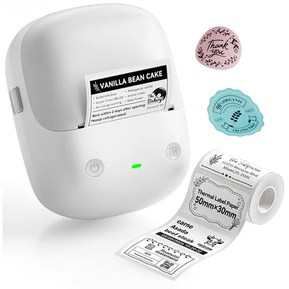 NIIMBOT B2 Portable Wireless Inkless Thermal Label Printer - Inkless Sticker Printer, Bluetooth 2-In-1, 203 Dpi Head, 348G, Included Tape, Multiple Templates, round Design for Warehouse & Kitchen (Android Compatible)