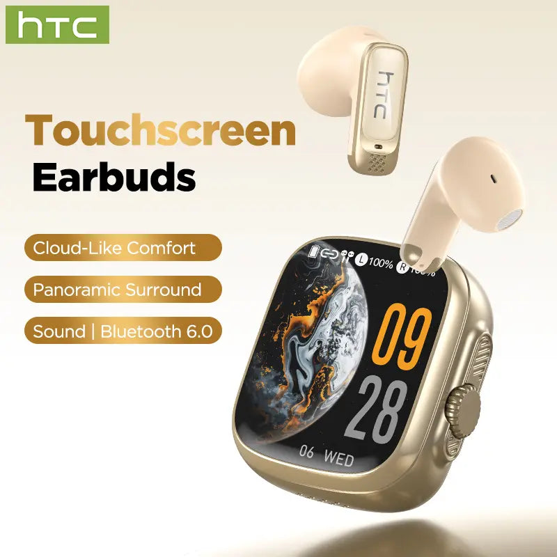 HTC NE72 Electronic In-Ear Headphones - Everyday Earbuds, Tiktok-Compatible, Smart Screen Translation, Dual Touch Media Control, 8+ Hr Playtime, Music & Calls, Charging, Wearable Tech, Secure Earbud Fit, Travel, Work Hacks, Ideal for Content Creators