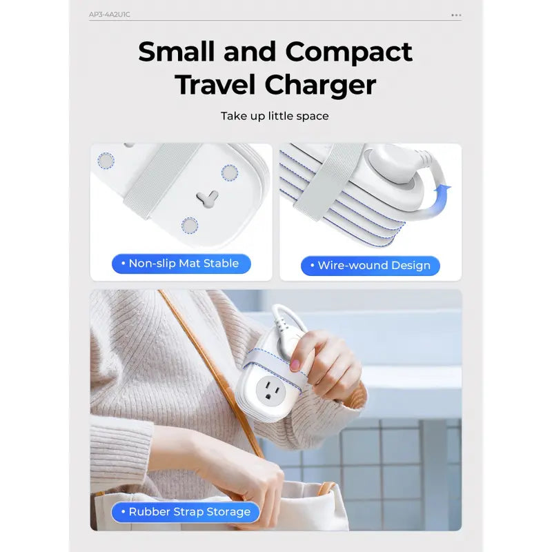 ORICO 7-In-1 Portable Travel Power Strip, Cruise Ship Approved, 0.39-Inch Thin Flat 45° Angled Plug, 4.0*2.4*1.6 Inches Compact Design, Multi-Port Fast Charging Power Delivery for Home, Dorm & Business Trips