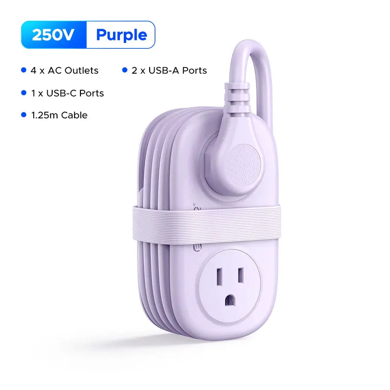ORICO 7-In-1 Portable Travel Power Strip, Cruise Ship Approved, 0.39-Inch Thin Flat 45° Angled Plug, 4.0*2.4*1.6 Inches Compact Design, Multi-Port Fast Charging Power Delivery for Home, Dorm & Business Trips
