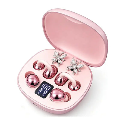 Birthday & Christmas Gift for Women | 2-Pair Mini Stem Bluetooth Earbuds with Detachable Butterfly Ornament, Waterproof Invisible Sport & Sleeping Wireless Earphones with Mic for Phone Laptop