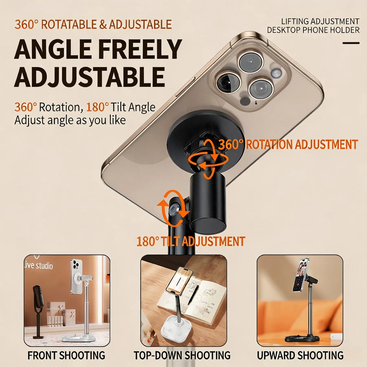 1 Pack Magnetic Phone Stand, Height Adjustable Desktop Phone Holder Mount, Compatible with Magsafe Iphone 17/16/15/14/13/12