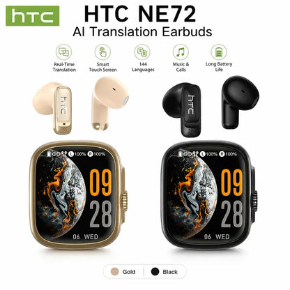 HTC NE72 Electronic In-Ear Headphones - Everyday Earbuds, Tiktok-Compatible, Smart Screen Translation, Dual Touch Media Control, 8+ Hr Playtime, Music & Calls, Charging, Wearable Tech, Secure Earbud Fit, Travel, Work Hacks, Ideal for Content Creators