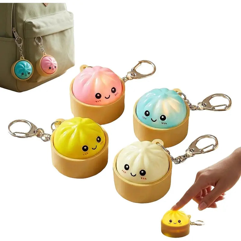 4 Pack Dumpling Keyboard Fidget Toy Keychain, Crisp Clicky Sound, Satisfying Mechanical Keyboard Style Press, Stress Relief Anxiety Fidget for Adults, Portable Desk Clicker for Work, Study,Cute Glowing Fidget Clicker Keychain,Funny Faces Dumpling Clicker
