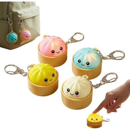 4 Pack Dumpling Keyboard Fidget Toy Keychain, Crisp Clicky Sound, Satisfying Mechanical Keyboard Style Press, Stress Relief Anxiety Fidget for Adults, Portable Desk Clicker for Work, Study,Cute Glowing Fidget Clicker Keychain,Funny Faces Dumpling Clicker