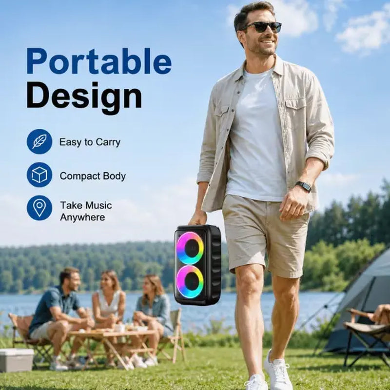 Multifunctional Portable Bluetooth Speaker with RGB Lights, TWS Stereo, Powerful Bass, Rechargeable Battery, USB/AUX/SD Compatibility, Optional Wired Microphone for Karaoke