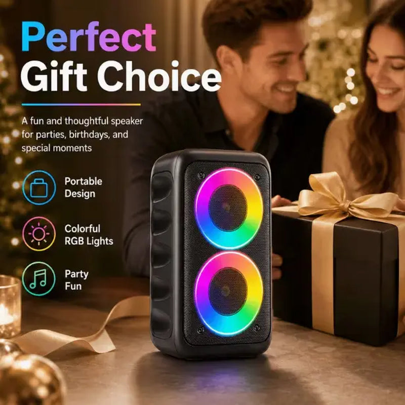 Multifunctional Portable Bluetooth Speaker with RGB Lights, TWS Stereo, Powerful Bass, Rechargeable Battery, USB/AUX/SD Compatibility, Optional Wired Microphone for Karaoke