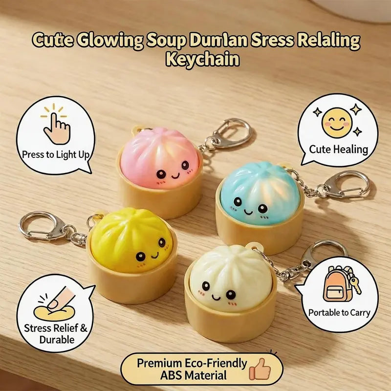 4 Pack Dumpling Keyboard Fidget Toy Keychain, Crisp Clicky Sound, Satisfying Mechanical Keyboard Style Press, Stress Relief Anxiety Fidget for Adults, Portable Desk Clicker for Work, Study,Cute Glowing Fidget Clicker Keychain,Funny Faces Dumpling Clicker