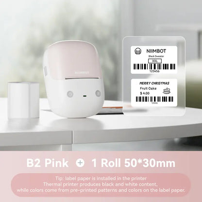 NIIMBOT B2 Portable Wireless Inkless Thermal Label Printer - Inkless Sticker Printer, Bluetooth 2-In-1, 203 Dpi Head, 348G, Included Tape, Multiple Templates, round Design for Warehouse & Kitchen (Android Compatible)