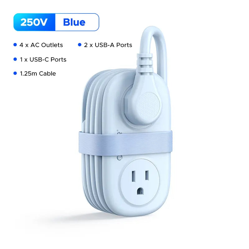 ORICO 7-In-1 Portable Travel Power Strip, Cruise Ship Approved, 0.39-Inch Thin Flat 45° Angled Plug, 4.0*2.4*1.6 Inches Compact Design, Multi-Port Fast Charging Power Delivery for Home, Dorm & Business Trips