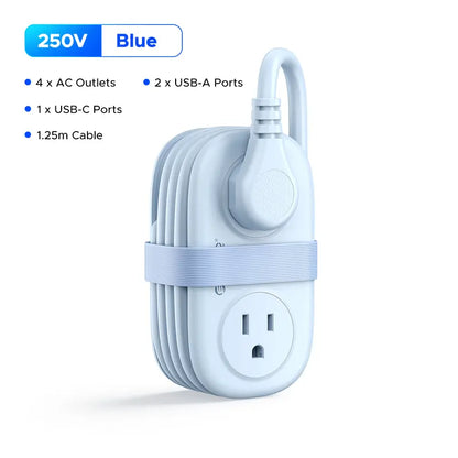 ORICO 7-In-1 Portable Travel Power Strip, Cruise Ship Approved, 0.39-Inch Thin Flat 45° Angled Plug, 4.0*2.4*1.6 Inches Compact Design, Multi-Port Fast Charging Power Delivery for Home, Dorm & Business Trips
