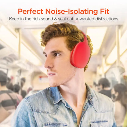 VIBE Wireless Over-Ear Square Bluetooth Headphones - Red Audio Electronic, Noise Isolation, Memory Function, Built-In Mic+Controls, Universal Sync, Foldable, Work from Home & Workout Tool