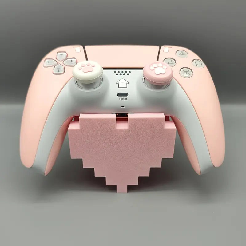 1Pc Retro Heart-Shaped Polyethylene Gaming Controller Display Stand, Pink & White Pixel Art Holder with Anti-Slip Base for PS5/PS4, Desktop Decor PS5 Accessories (Stand Only), Gaming Accessories