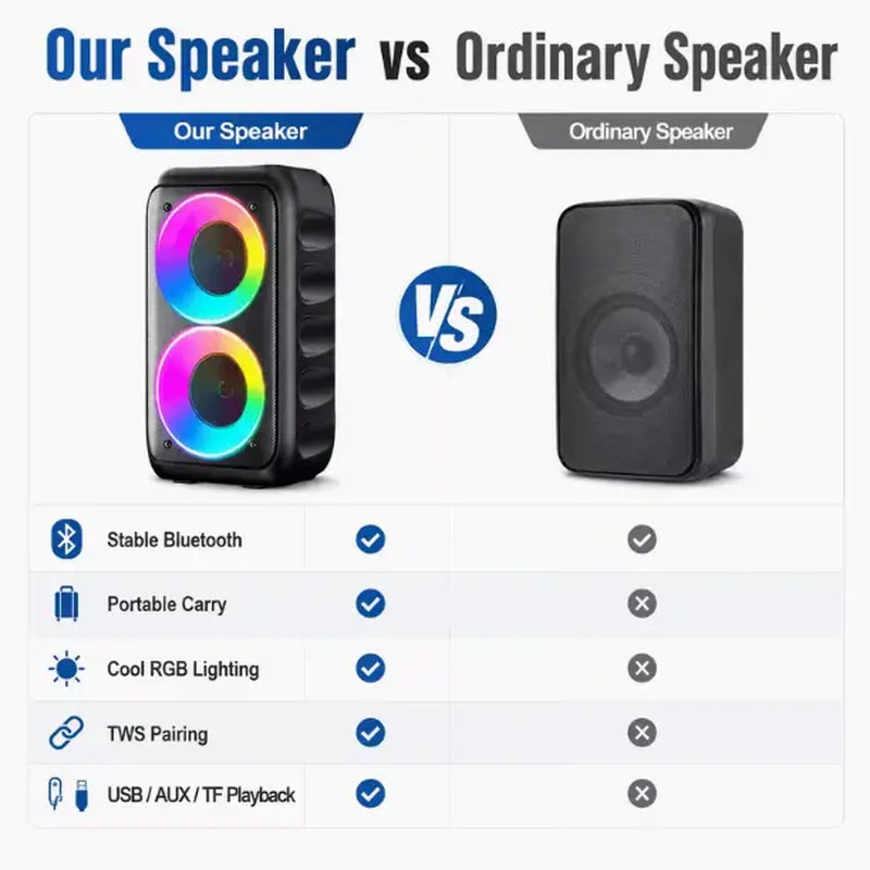 Multifunctional Portable Bluetooth Speaker with RGB Lights, TWS Stereo, Powerful Bass, Rechargeable Battery, USB/AUX/SD Compatibility, Optional Wired Microphone for Karaoke