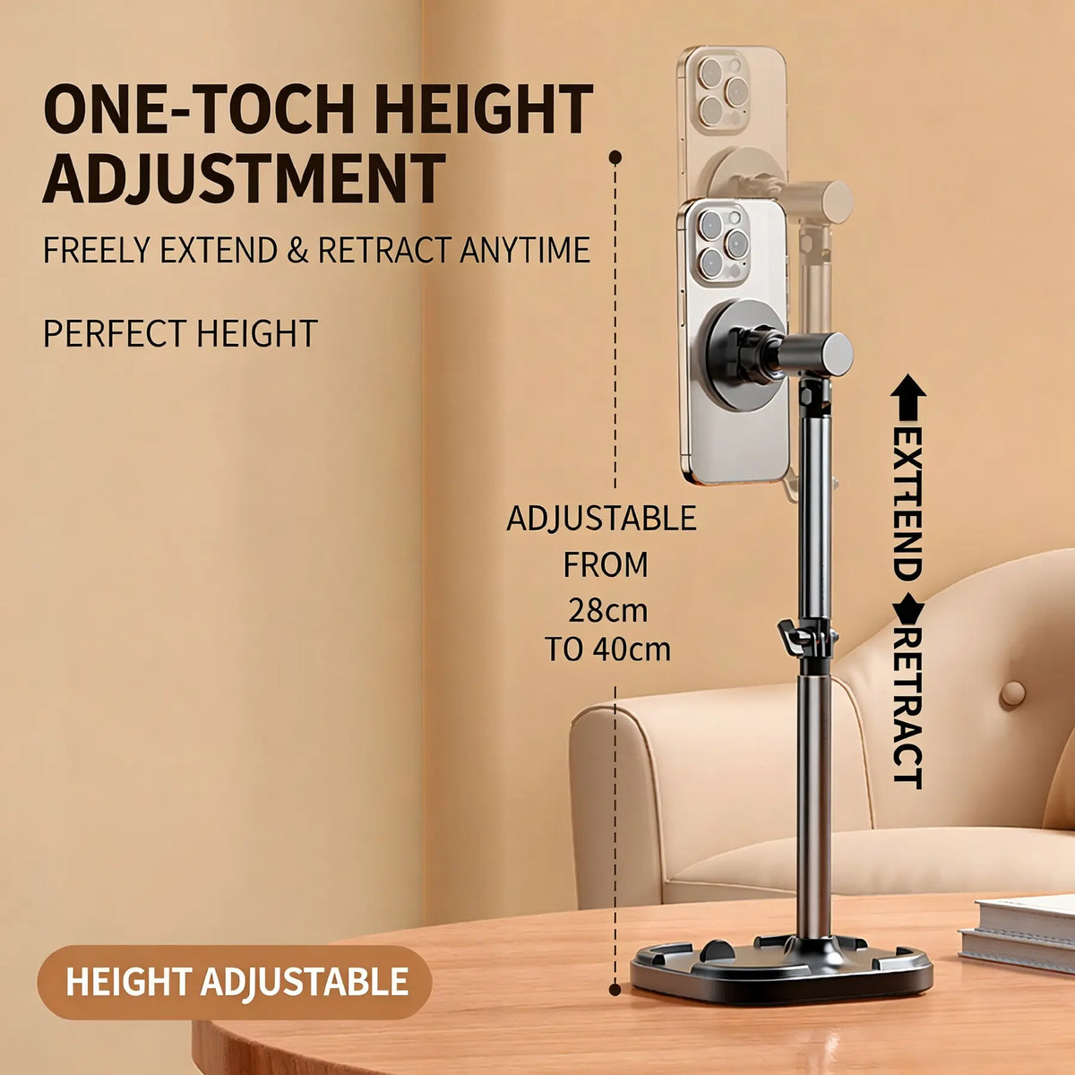 1 Pack Magnetic Phone Stand, Height Adjustable Desktop Phone Holder Mount, Compatible with Magsafe Iphone 17/16/15/14/13/12