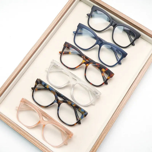 6-Piece Family Pack of Blue Light-Blocking Reading Glasses, Suitable for Men and Women, Featuring Solid-Color and Stylish Patterned Frames, Spring Hinges, and Durable Lenses—Perfect for Everyday Wear