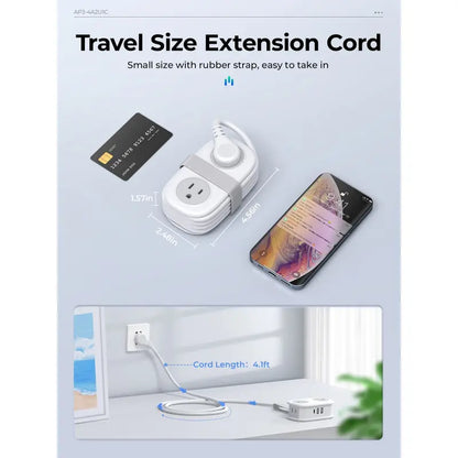 ORICO 7-In-1 Portable Travel Power Strip, Cruise Ship Approved, 0.39-Inch Thin Flat 45° Angled Plug, 4.0*2.4*1.6 Inches Compact Design, Multi-Port Fast Charging Power Delivery for Home, Dorm & Business Trips